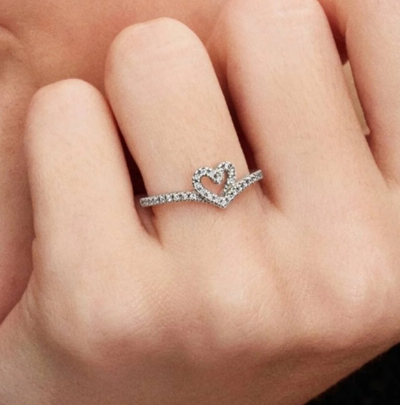 Pandora Sparkling Wishbone Heart Ring - Picture 9 of 9
